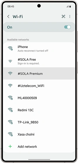 Найти и выбрать сеть #SOLA Premium на своем устройстве
